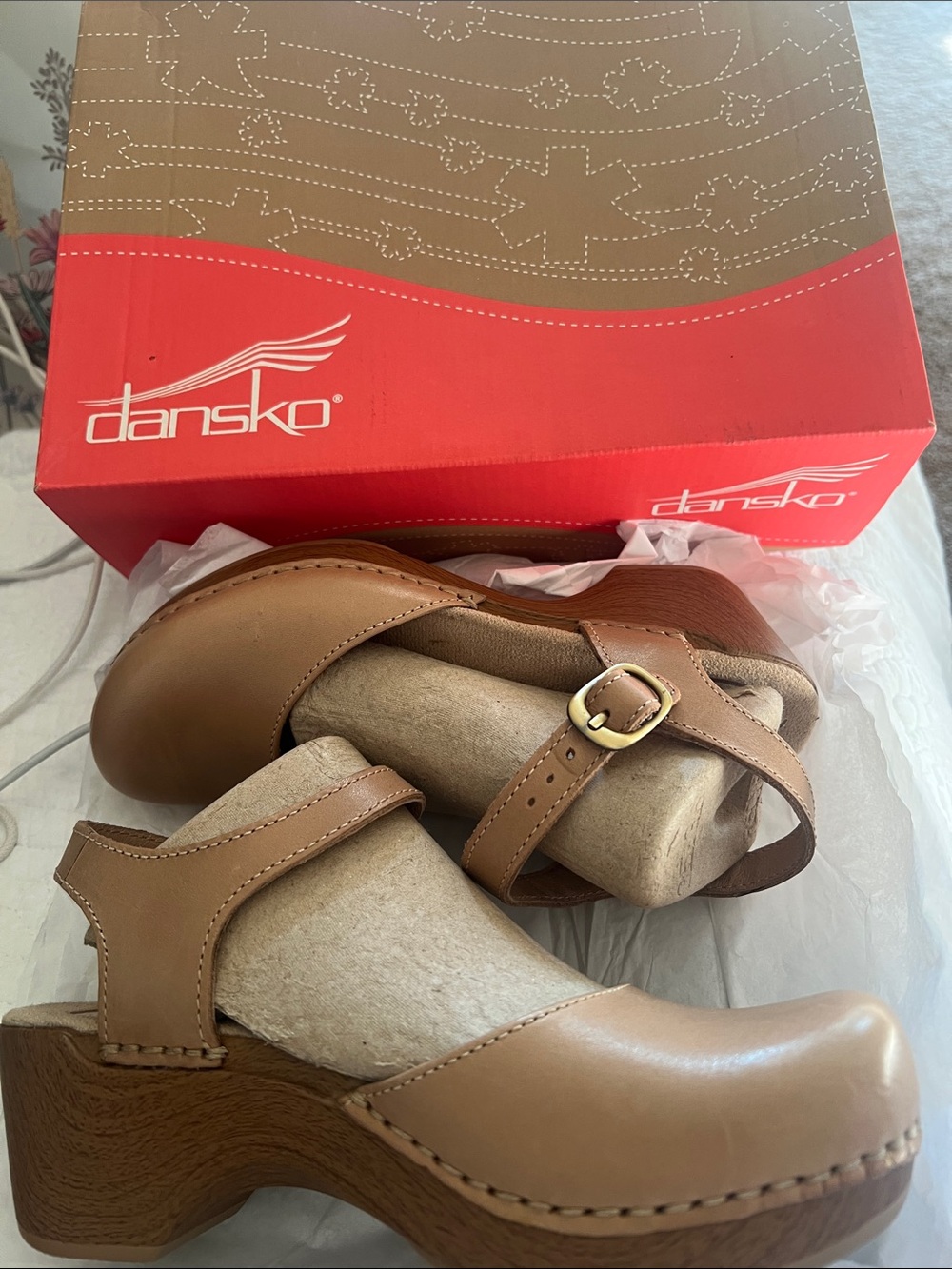 Dansko Tan Leather Mary Jane Clog with Buckle